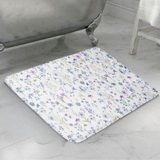 Tapis De Bain Motif floral de fleur sauvage bleu violet aquarell