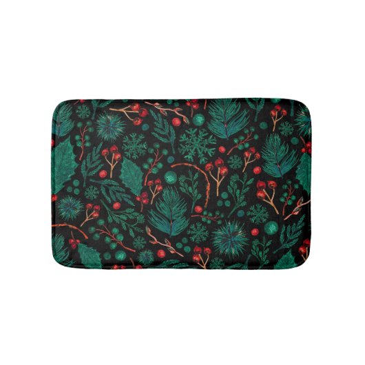 Tapis De Bain Motif floral de Noël aquarelle | Mat (Devant)