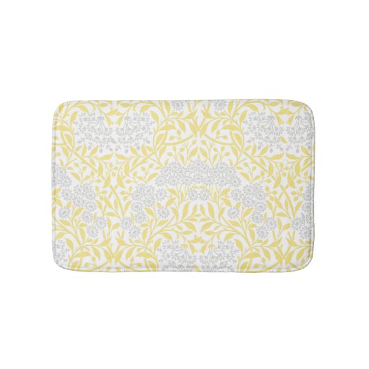 Tapis De Bain Motif floral gris jaune de damassé (Devant)