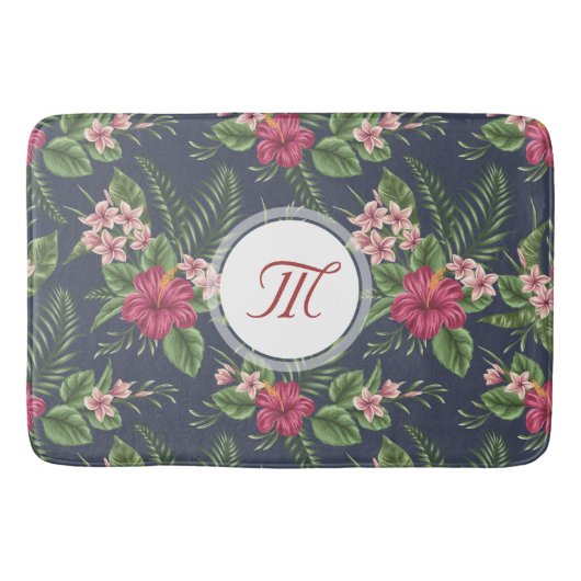 Tapis De Bain Motif floral Hibiscus Monogramme Mat de bain (Devant)
