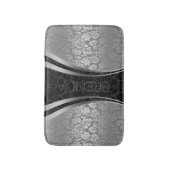 Tapis De Bain Motif Floral Noir Et Gris Argent (Devant (Vertical))
