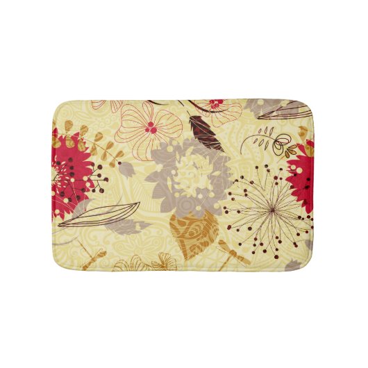 Tapis De Bain Motif Floral Rustique Rétro Beige Et Rouge (Devant)