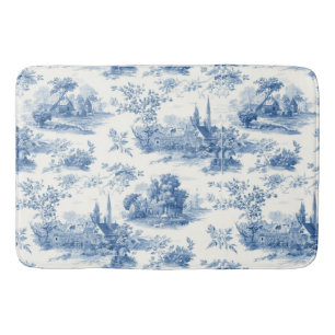 Tapis De Bain Motif floral toile de Jouy bleue vintage