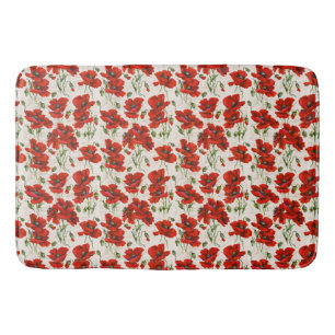 Tapis De Bain Motif floral vintage rouge coquelicot Art botaniqu