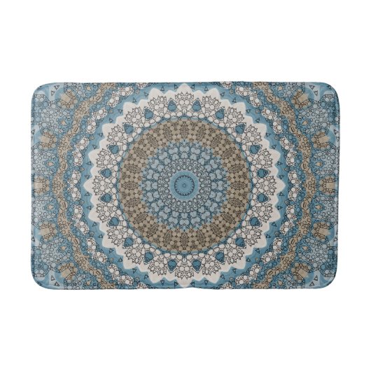 Tapis De Bain Motif géométrique complexe bleu et Tan Mandala (Devant)
