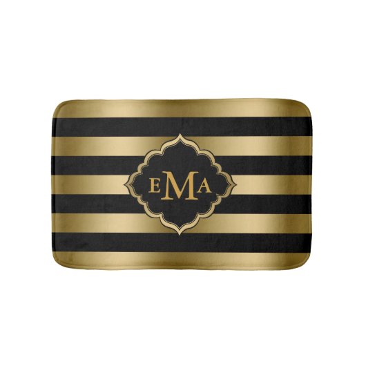 Tapis De Bain Motif géométrique des bandes d'or monogrammes (Devant)