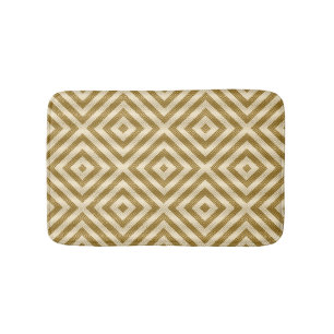 Tapis De Bain Motif Géométrique Moderne, Blanc Et Or Sans Coul
