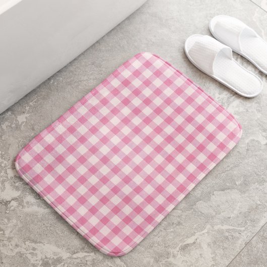 Tapis De Bain Motif Gingham Rose Bébé