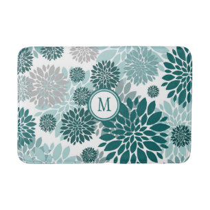 Tapis De Bain Motif graphique à fleurs gris Turquoise Aqua