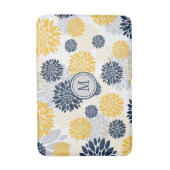 Tapis De Bain Motif graphique de fleurs d'or bleu marine (Devant (Vertical))