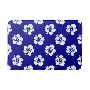 Tapis De Bain Motif Hawaïen Hibiscus Bleu et blanc