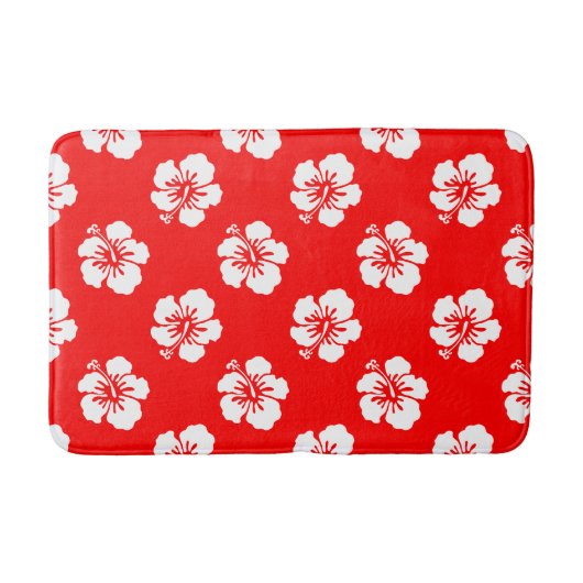 Tapis De Bain Motif Hawaïen Hibiscus Rouge et blanc (Devant)