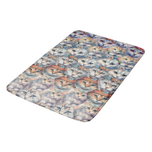 Tapis De Bain Motif hexagonal de visages de chat