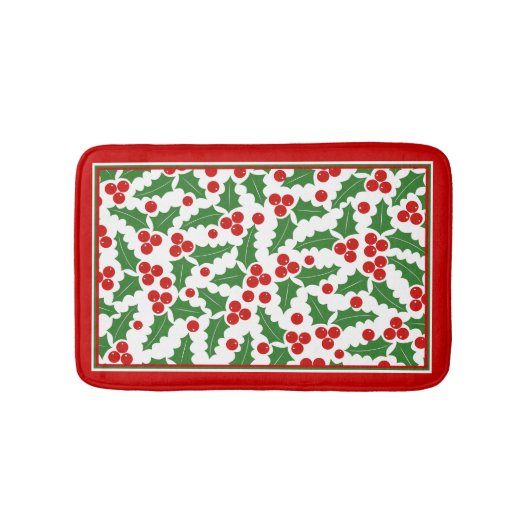 Tapis De Bain Motif Holly berry et frontière rouge Noël (Devant)