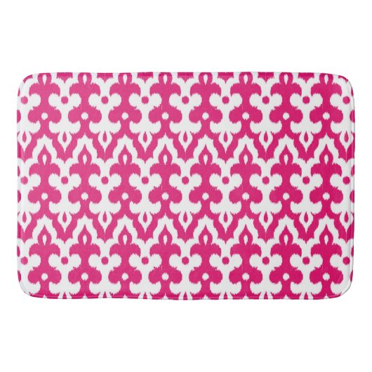Tapis De Bain Motif Ikat Damask Marocain, Fuchsia Rose & Blanc (Devant)