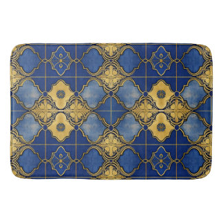 Tapis De Bain Motif inspiré du Maroc Quatrefeuilles Bleu Or