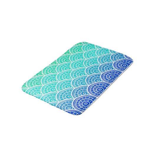 Tapis De Bain Motif japonais Waves Blue Green Gradient (Angle)
