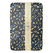 Tapis De Bain Motif léopard bleu or monogramme (devant Vertical)