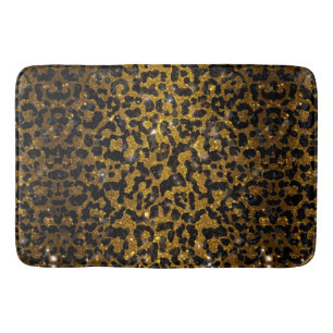 Tapis De Bain Motif Léopard Noir Marron Or Pailleté Luxe
