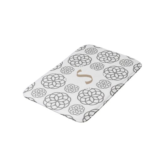 Tapis De Bain Motif Mandalas Gris Monogramme (Angle)