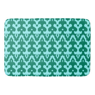 Tapis De Bain Motif marocain Ikat Damask, turquoise et aqua