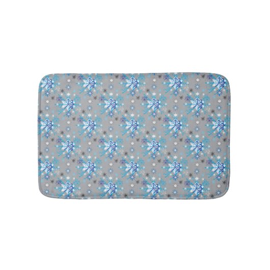 Tapis De Bain Motif moderne gris et bleu Holiday Snowflakes (Devant)