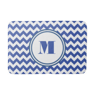 Tapis De Bain Motif moderne Monogram Blue Chevron Stripes