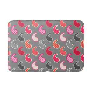 Tapis De Bain Motif moderne Paisley, Coral, rose sur gris / gris
