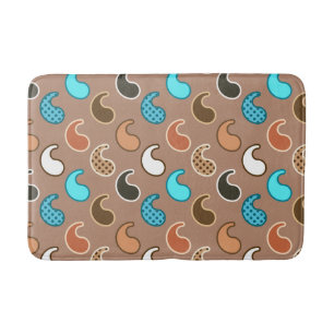 Tapis De Bain Motif moderne Paisley, Taupe, Turquoise et rouille
