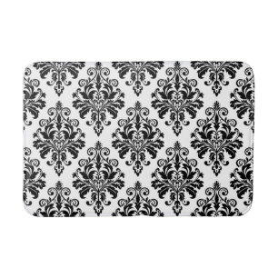 Tapis De Bain Motif noir et blanc élégant de damassé