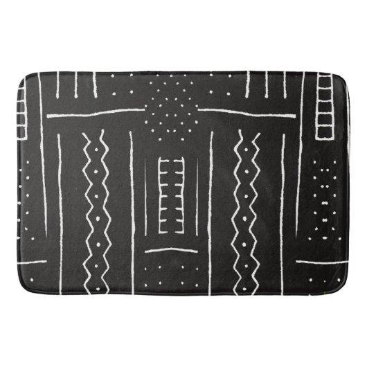 Tapis De Bain Motif numérique africain noir et blanc (Devant)