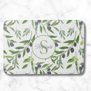 Tapis De Bain Motif Olives Aquarelle Nom Monogramme