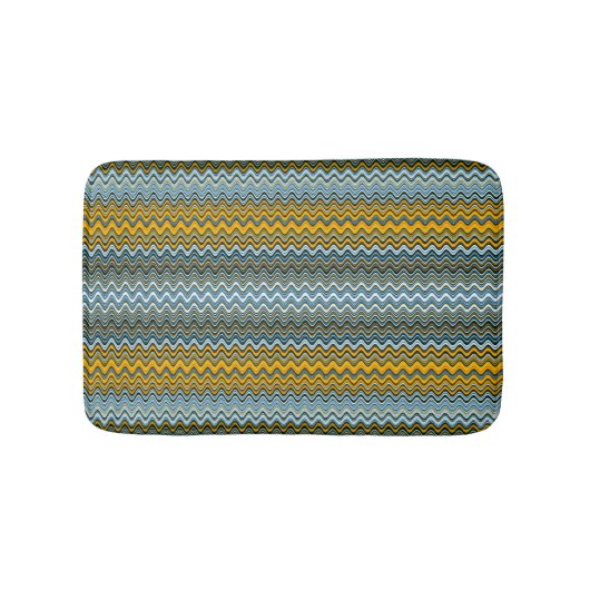 Tapis De Bain Motif ondulé jaune et bleu unique (Devant)