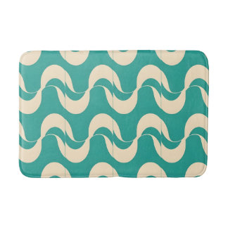 Tapis De Bain Motif ondulé rétro milieu de siècle sarcelle et cr