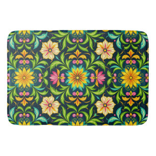 Tapis De Bain Motif ornemental floral aux couleurs vives