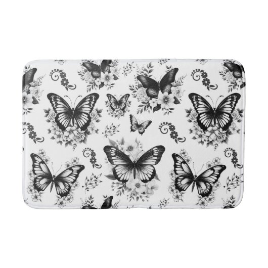 Tapis De Bain Motif Papillon Noir Blanc (Devant)