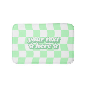 Tapis De Bain Motif Pastel Green White Checkerboard Slogan