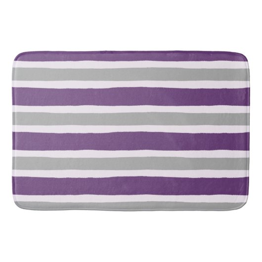 Tapis De Bain Motif pourpre et gris moderne de rayure (Devant)