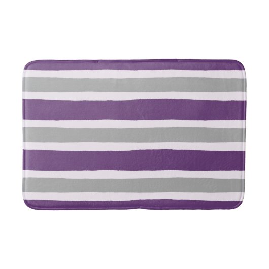 Tapis De Bain Motif pourpre et gris moderne de rayure (Devant)