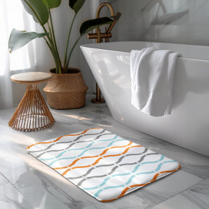 Tapis De Bain Motif rayures funky bleu, gris et orange