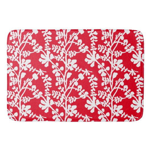 Tapis De Bain Motif répété Floral Rouge Et Blanc (Devant)