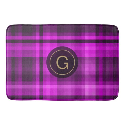 Tapis De Bain Motif rose chaud Madras Initiale personnalisée (Devant)