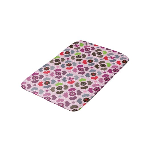 Tapis De Bain motif rose de fleurs et de hiboux (Angle)