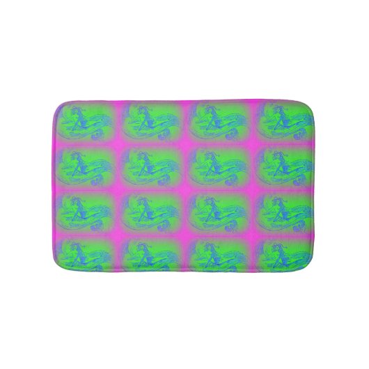 Tapis De Bain motif rose et vert de sirènes (Devant)