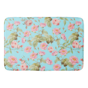 Tapis De Bain Motif Rose Vintage Victorien d'été sur Turquoise