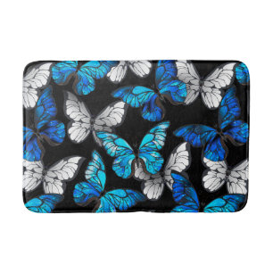 Tapis De Bain Motif sans couleur foncée avec papillons bleus Mor