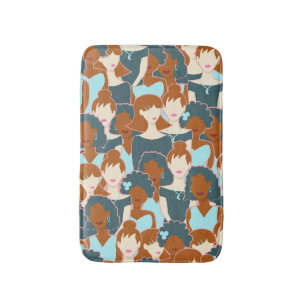 Tapis De Bain Motif sans couture avec filles noires et blanches