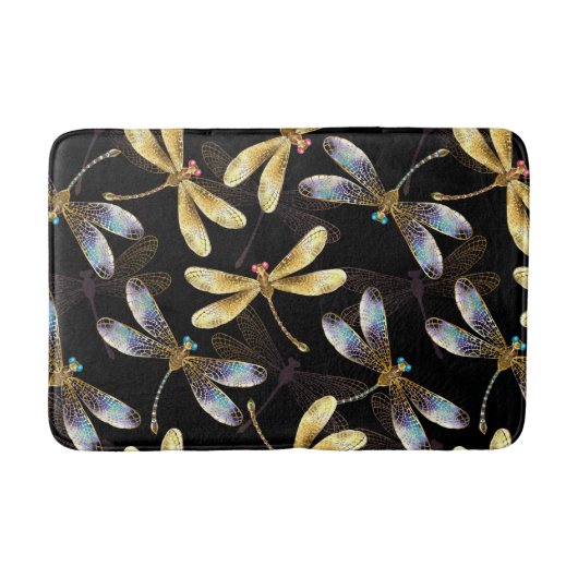 Tapis De Bain Motif sans couture avec libellules d'or (Devant)