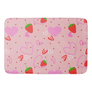 Tapis De Bain Motif sans couture de fraises et de cœurs mignons