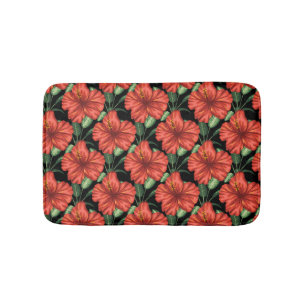 Tapis De Bain Motif sans couture Fleurs rouges tropicales feuill